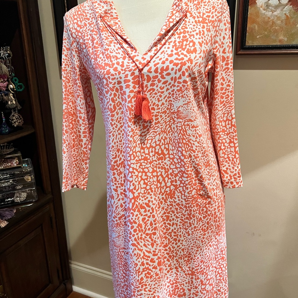 Elegant Orange and White Long Sleeve Dress